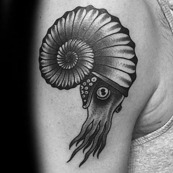 Upper Arm Retro Distinctive Male Ammonite Tattoo Designs