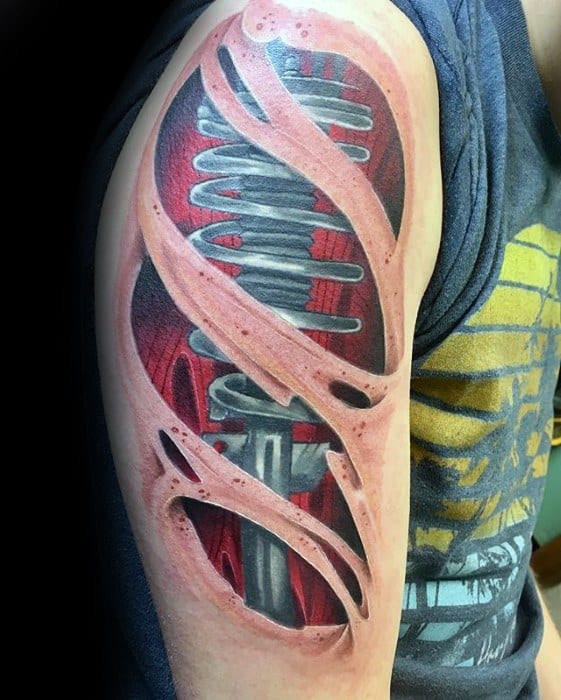Upper Arm Ripped Skin 3d Sharp Suspension Male Tattoo Ideas