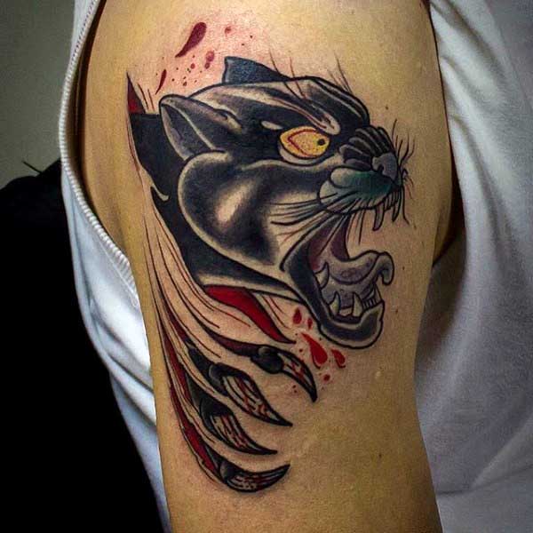 Upper Arm Ripped Skin Manly Panther Tattoos Designs