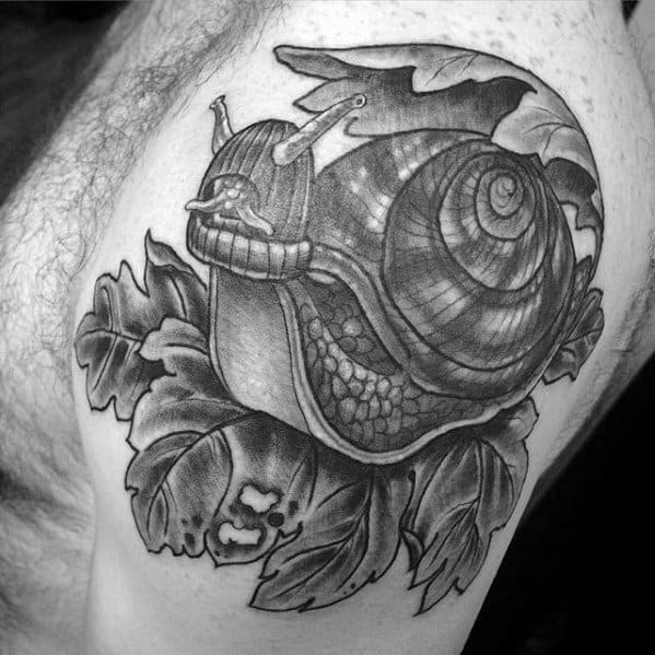 Upper Arm Shaded Black And Grey Inkmanly Snail Tattoo Design Ideas For Men