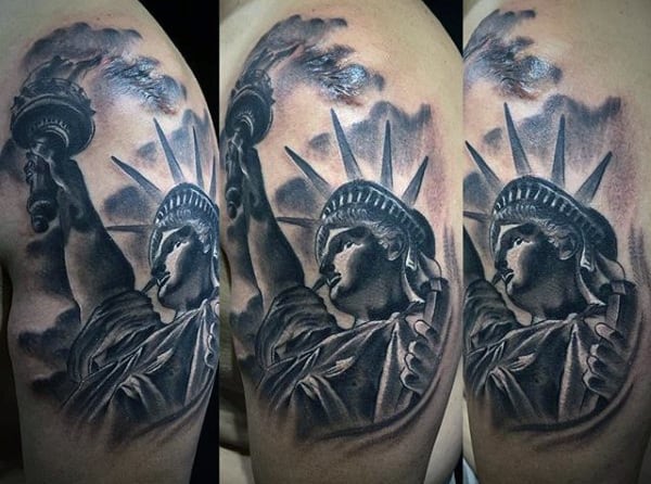 Upper Arm Shaded Lady Liberty Mens Tattoo