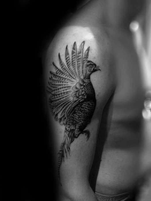 Upper Arm Shaded Pheasant Male Tattoos