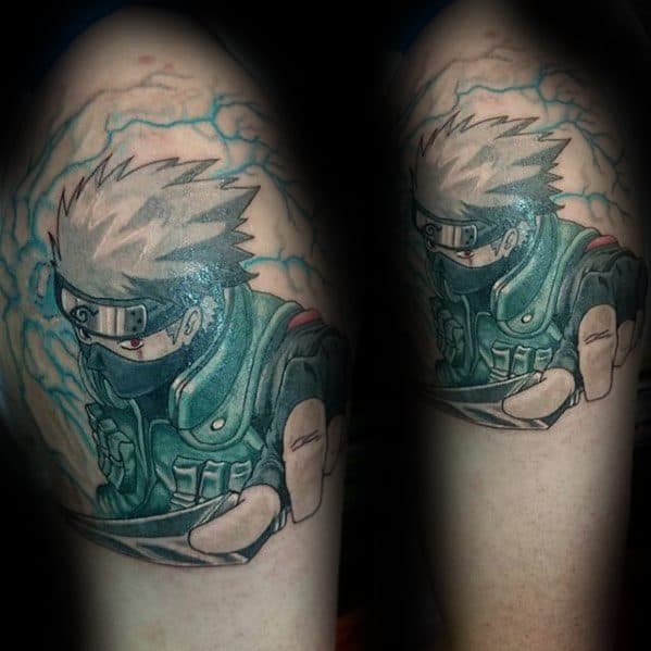 Upper Arm Shoulder Kakashi Tattoo Ideas For Males