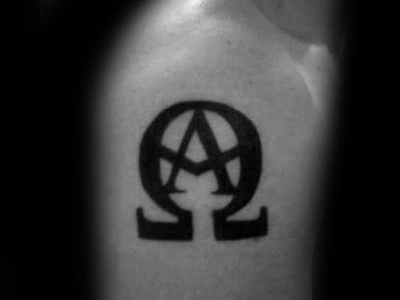Upper Arm Simple Alpha Omega Symbol Tattoo For Men