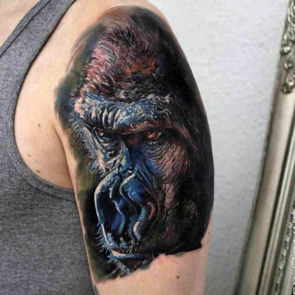 Upper Arm Tattoo Of Gorillas Face For Men