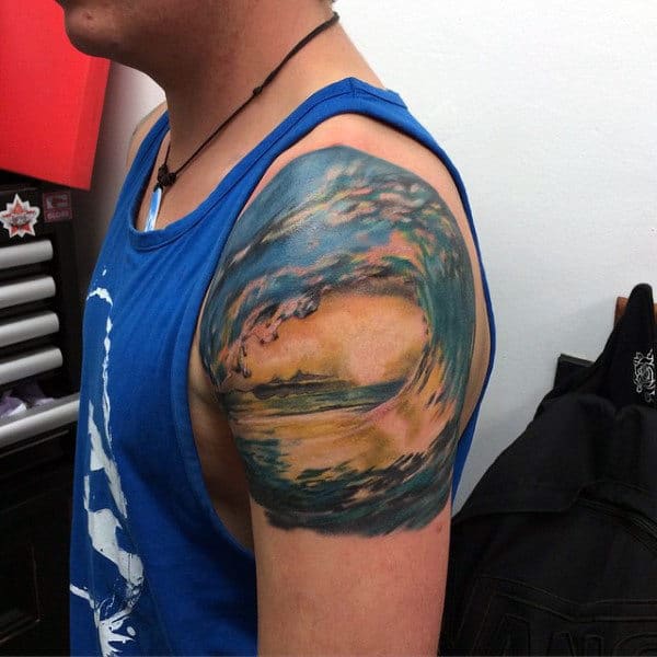 Upper Arm Tattoo Water Designs On Men