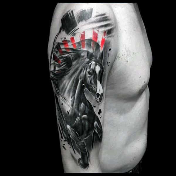 Upper Arm Trash Polka Horse Tattoos For Men
