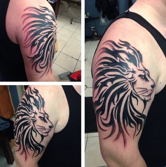 Upper Arm Tribal Lion Male Tattoos