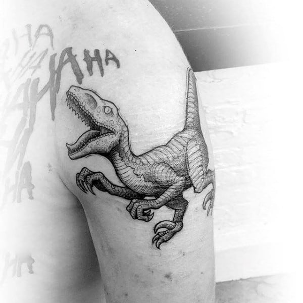 Upper Arm Velociraptor Dinosaur Male Tattoos