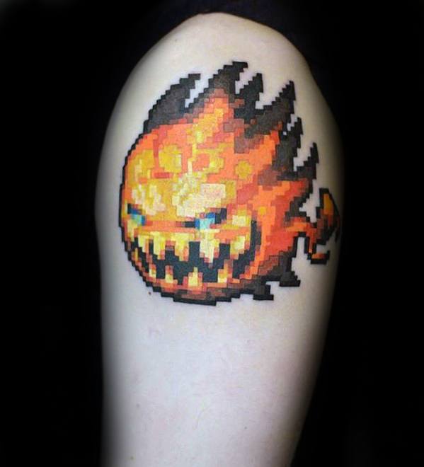 Upper Arm Video Game Pixel Mens Tattoo Ideas