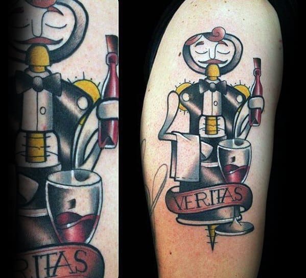 Upper Arm Waiter Mens Wine Tattoo Ideas