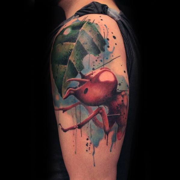 Upper Arm Watercolor Ant Guys Tattoo Designs