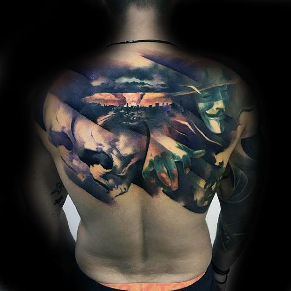 Upper Back 3d Amazing Mens Morph Tattoo Designs