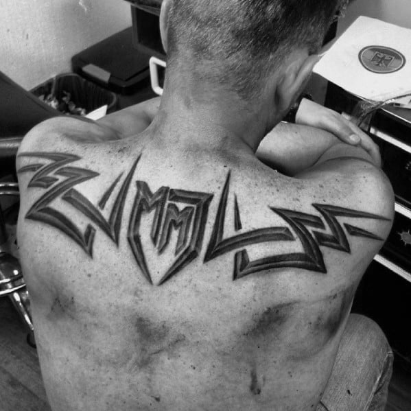 Upper Back 3d Tribal Male Tattoo Designs