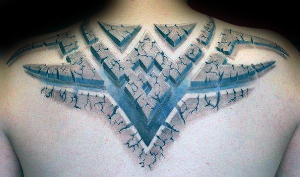 Upper Back 3d Tribal Stone Mens Shaded Tattoo Designs
