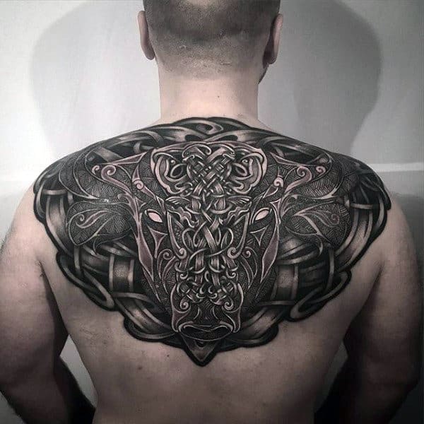 Upper Back Amazing Mens Bull Celtic Knot Tattoo Ideas