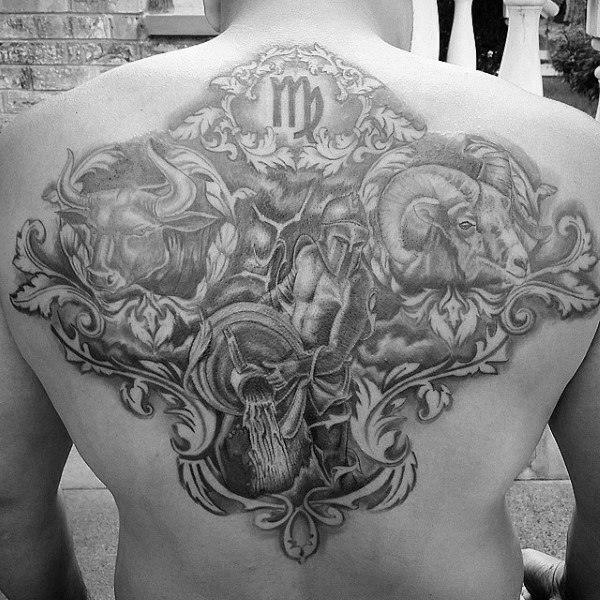 Upper Back Aquarius Themed Mens Tattoo Designs