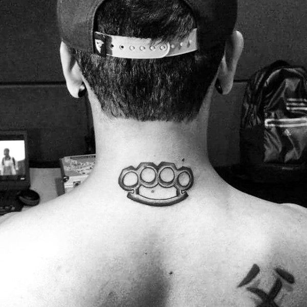 Upper Back Brass Knuckles Simple Mens Tattoo Ideas