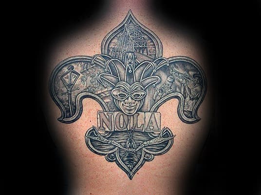 Upper Back Fleur De Lis Tattoo On Male