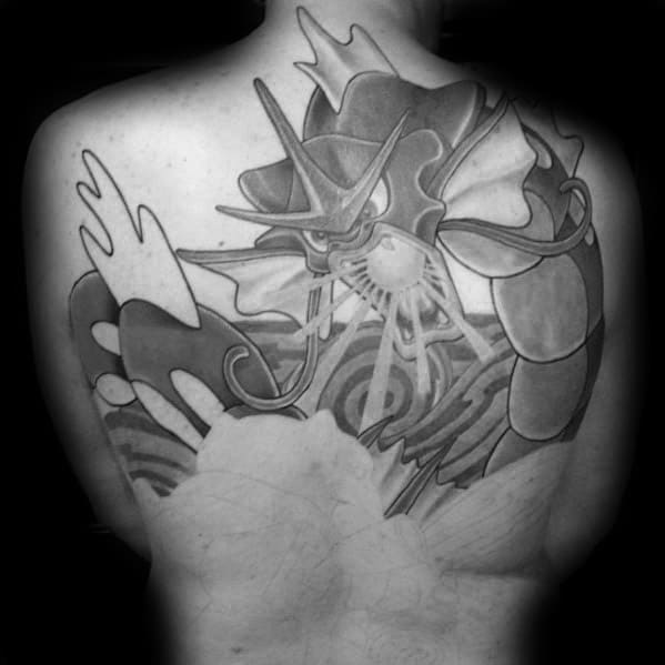Upper Back Giant Gyarados Mens Shaded Tattoos