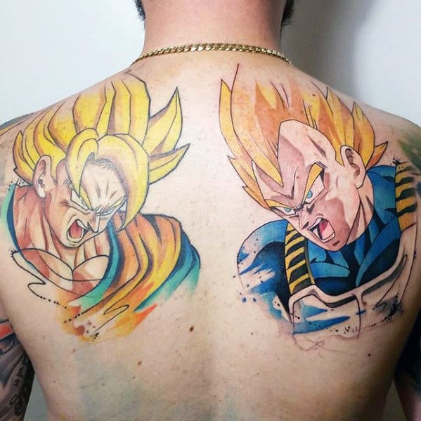 Upper Back Guys Watercolor Vegeta Tattoos