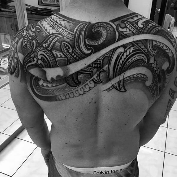 Upper Back Hawaiian Awesome Tribal Guys Tattoo Ideas