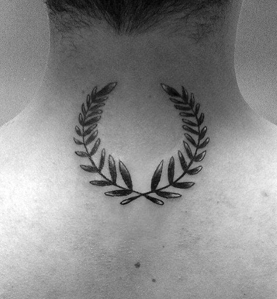 Upper Back Laurel Wreath Mens Tattoo Designs
