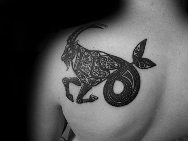 Upper Back Male Capricorn Sea Goat With Detailed Design