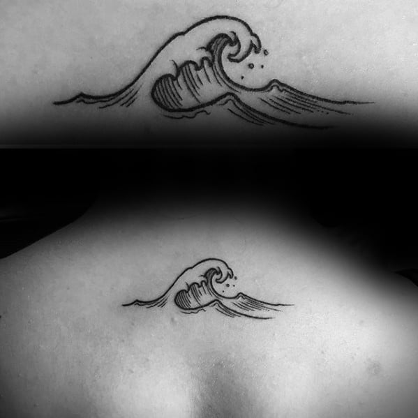 Upper Back Mens Cool Simple Wave Tattoo Inspiration