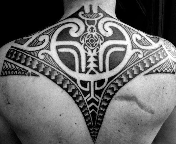 Upper Back Mens Tribal Tattoo Polynesian