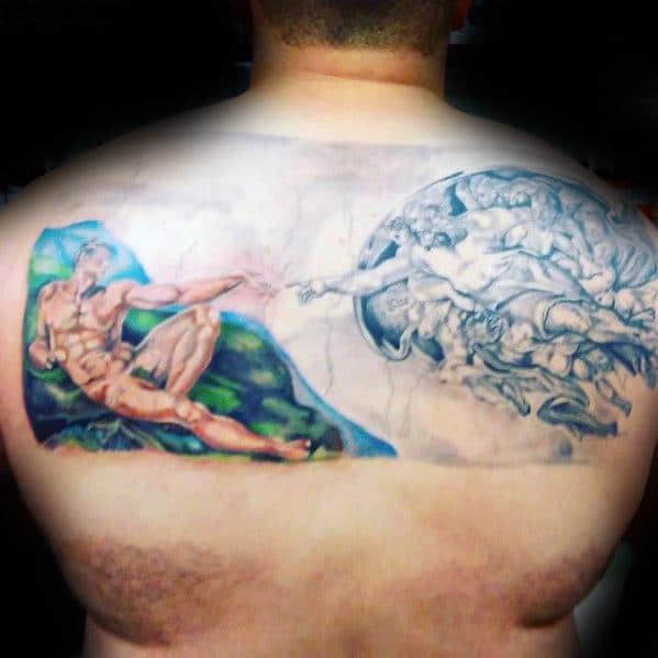 Upper Back Painting Mens Cool The Creation Of Adam Tattoo Ideas