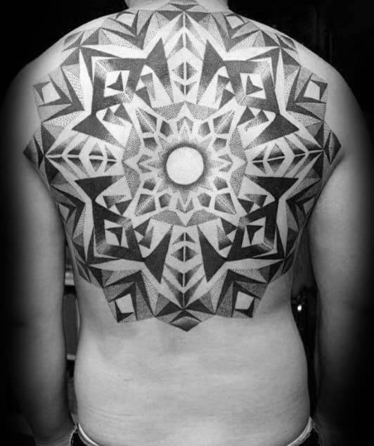 Upper Back Pattern Star Factal Mens Tattoos