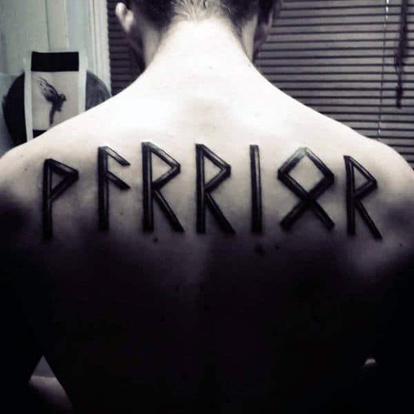 Upper Back Rune Male Tattoo Design Ideas
