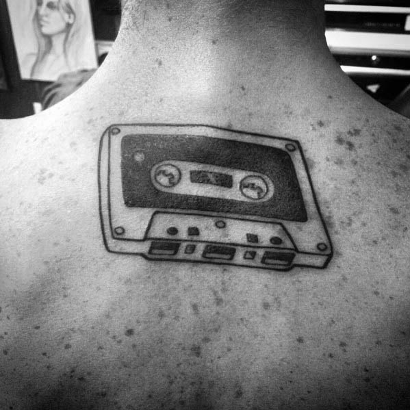 Upper Back Simple Guys Cassette Tape Old School Tattoo Ideas