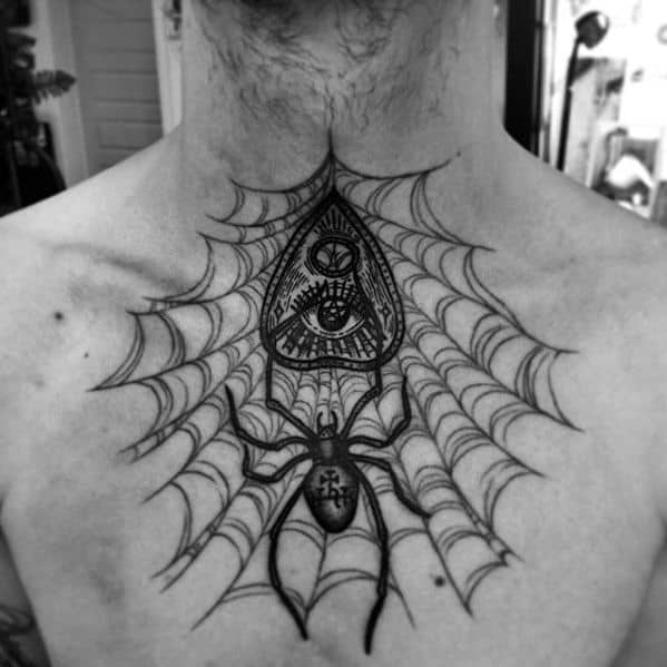 Upper Back Spider Web Planchette Mens Tattoo Designs