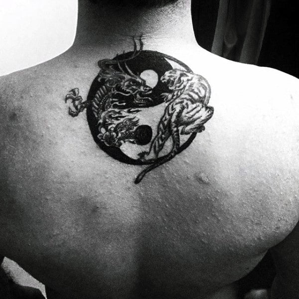 Upper Back Tiger Guys Yin And Yang Dragon Tattoos