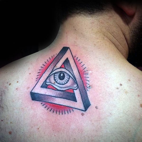 Upper Back Traditional All Seeing Eye Guys Tattoos