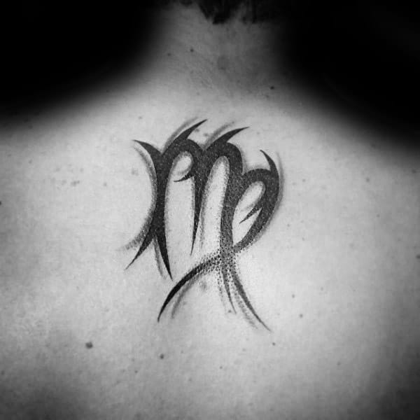 Upper Back Virgo Tribal Male Tattoos