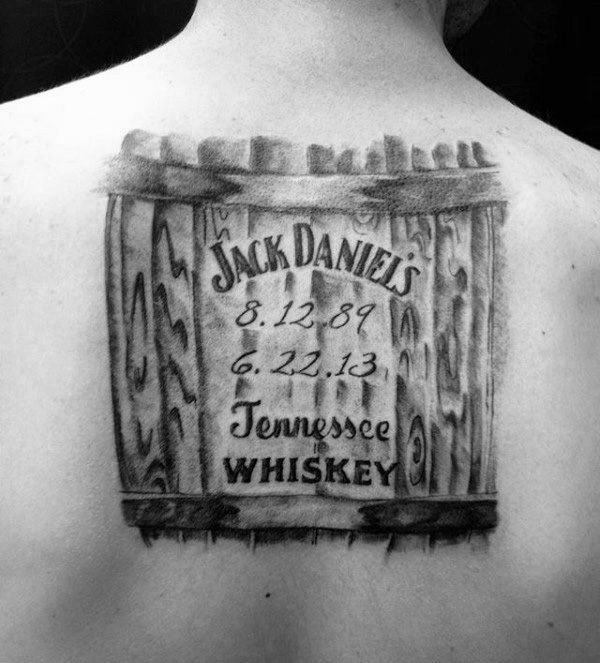 Upper Back Whiskey Barrel Mens Jack Daniels Tattoo