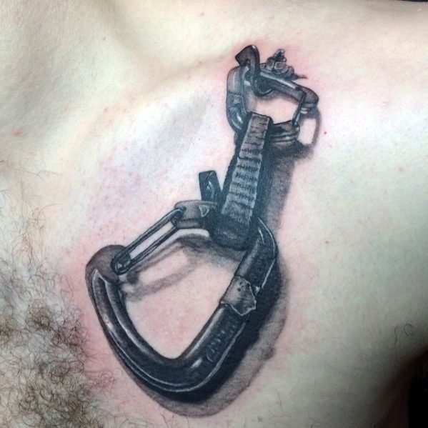 Upper Chest 3d Male Cool Rock Climbing Tattoo Ideas