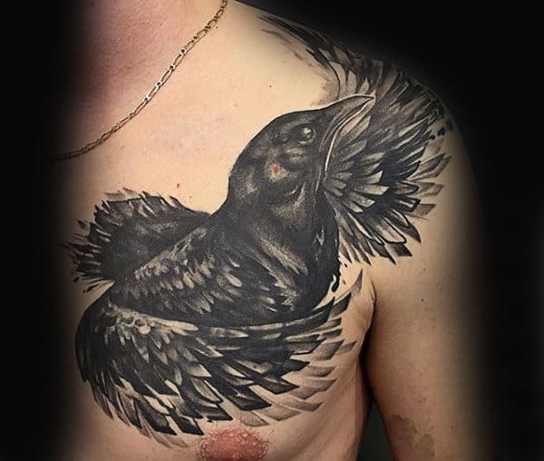Upper Chest And Shoulder Guys Black Crow Tattoos