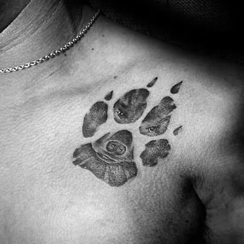 Upper Chest Animal Dog Paw Print Mens Tattoo Ideas