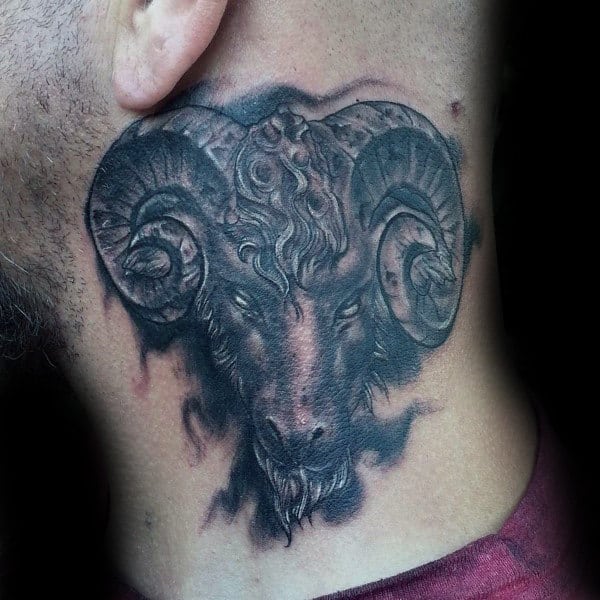 Upper Chest Aries Shaded Male Tattoo