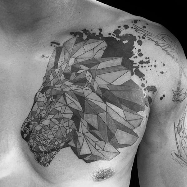 Upper Chest Awesome Ink Geometric Lion Tattoos For Men