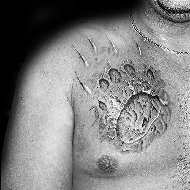 Upper Chest Bear Claw Male Stone Tattoo Inspiration