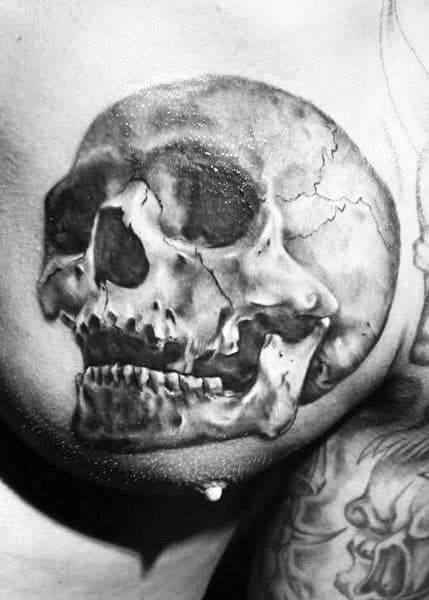 Upper Chest Bone Skull Guys Realistic Tattoo