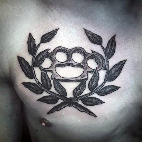 Upper Chest Brass Knuckles Laurel Wreath Tattoos For Gentlemen