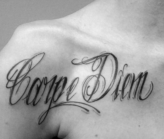 Upper Chest Carpe Diem Tattoo Design Ideas For Guys