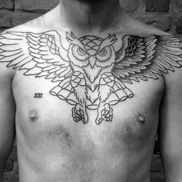 Upper Chest Classic Traditional Owl Mens Tattoos