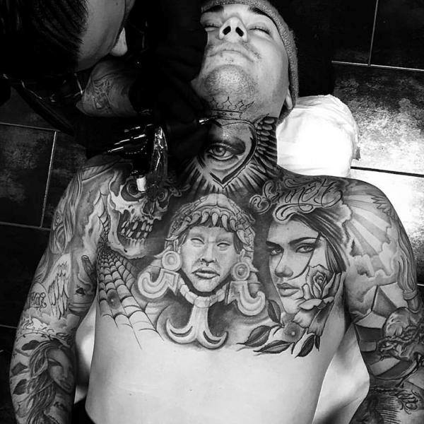 Upper Chest Cool Chicano Guys Tattoo Inspiration